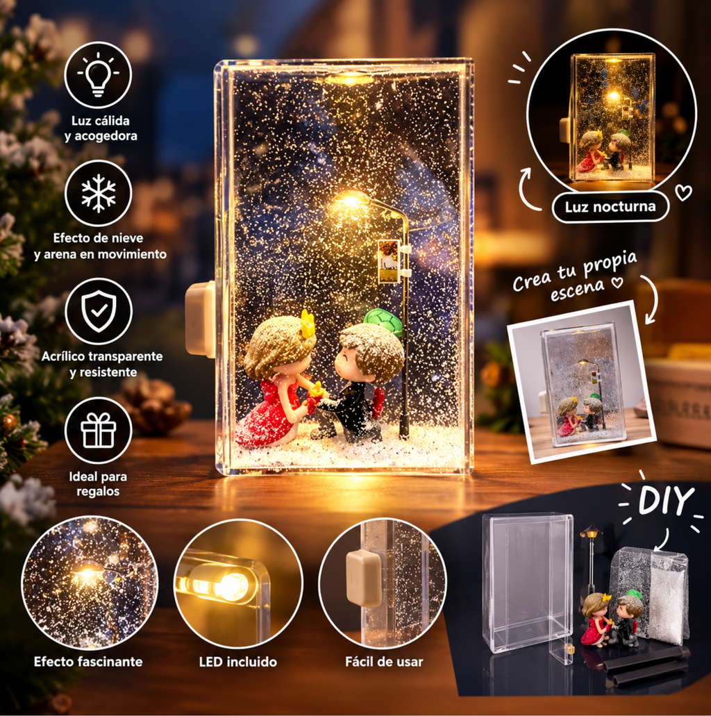 1PC Handmade DIY Material Package Desktop Decor Flowing Small Night Light Snow Scene Street Light Snowy Night Snow Simulation