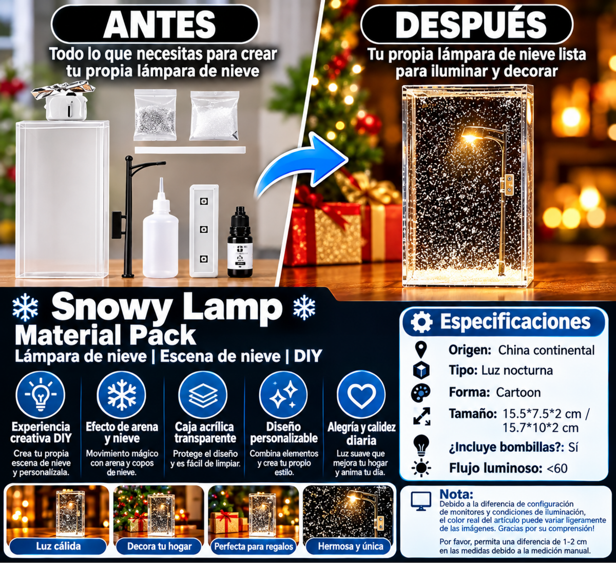 1PC Handmade DIY Material Package Desktop Decor Flowing Small Night Light Snow Scene Street Light Snowy Night Snow Simulation
